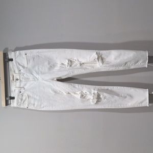Madewell Women's High-Rise Skinny Crop Jean 27 Destroyed White Stretch *Discolor